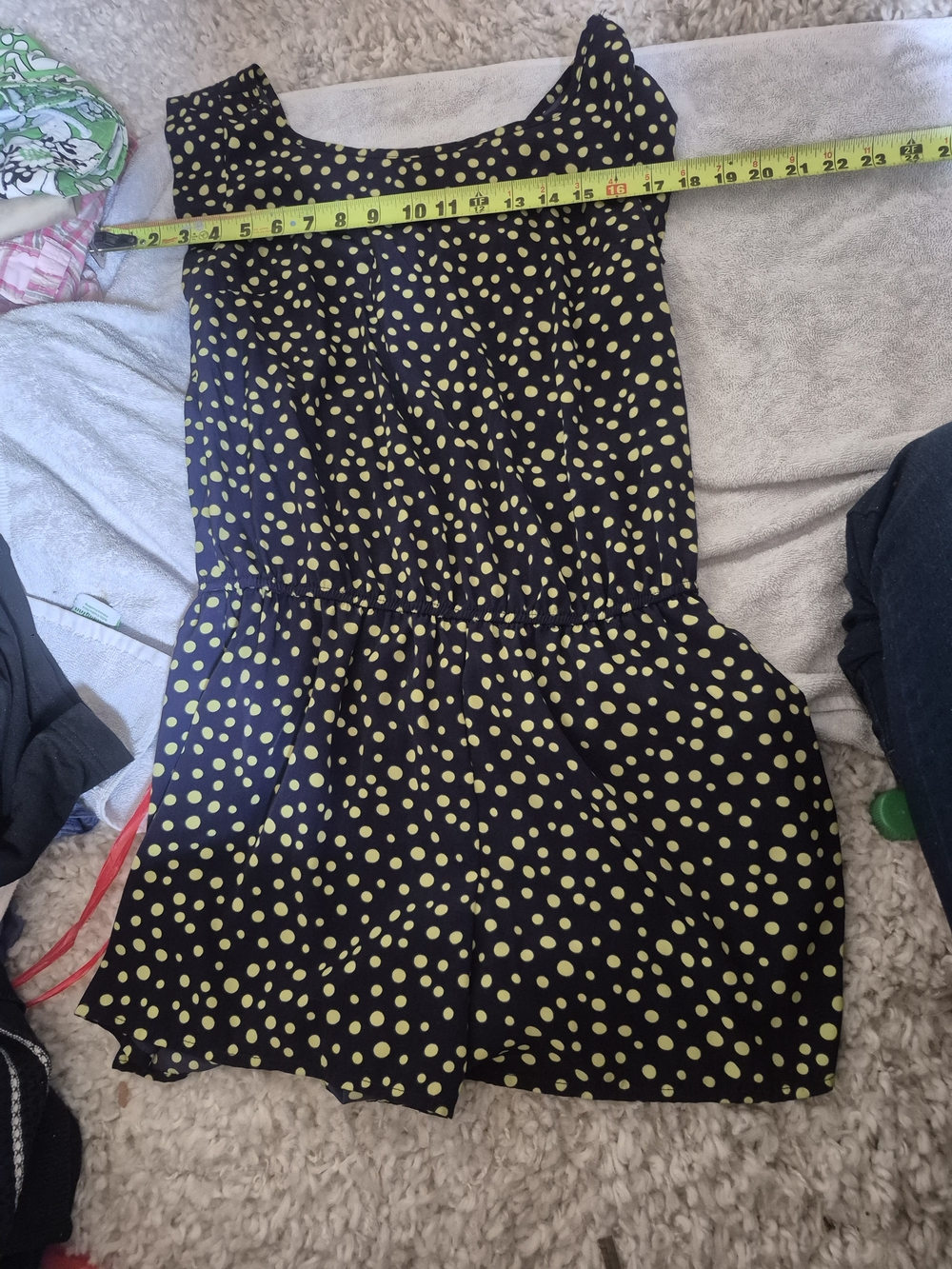 Source Unknown Black Romper with Yellow Polka Dots